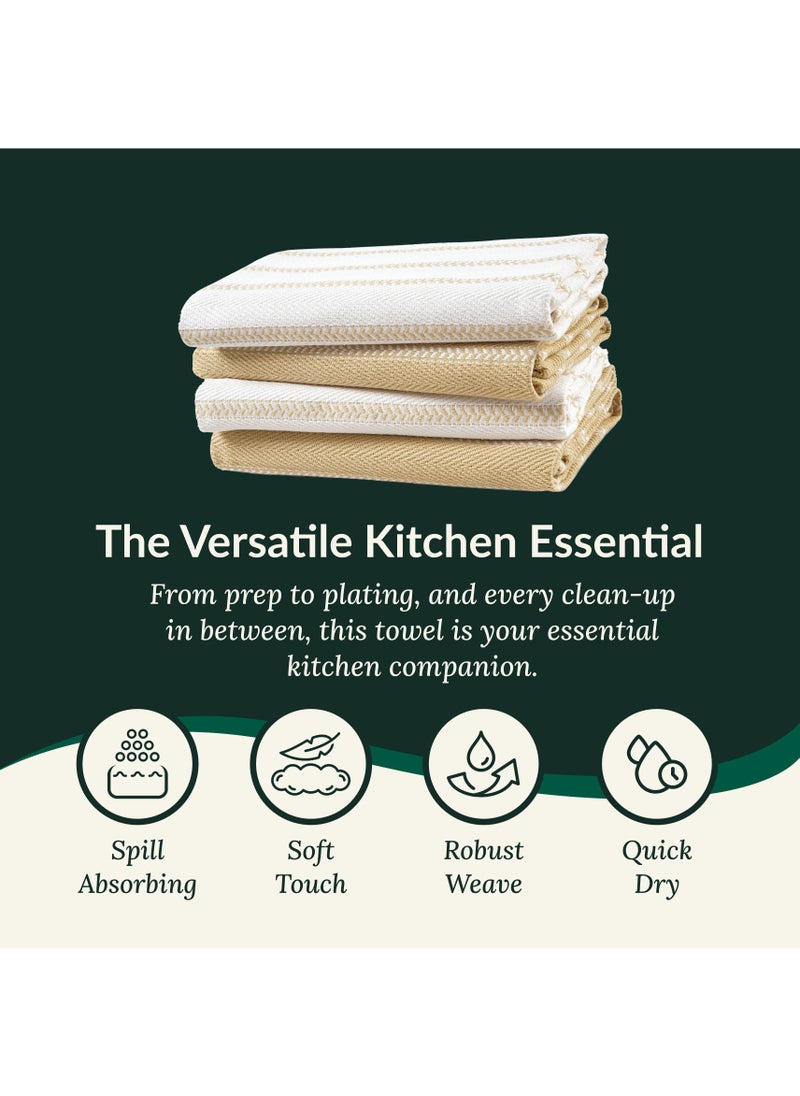 Cloud Scape Linen 100% Cotton Herringbone Kitchen Towels Set- Pack of 4, 18x 28 inches - Highly Absorbent and Quick Dry Dish Towels, Beige  - Image 3