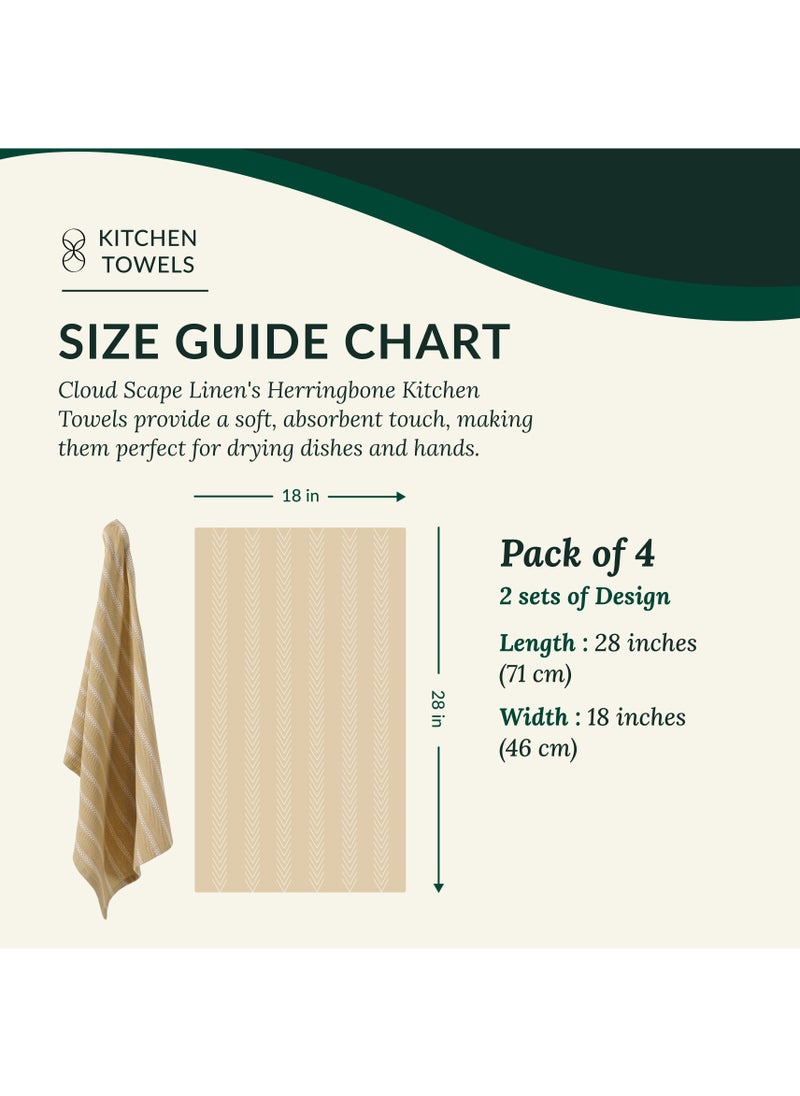 Cloud Scape Linen 100% Cotton Herringbone Kitchen Towels Set- Pack of 4, 18x 28 inches - Highly Absorbent and Quick Dry Dish Towels, Beige  - Image 5
