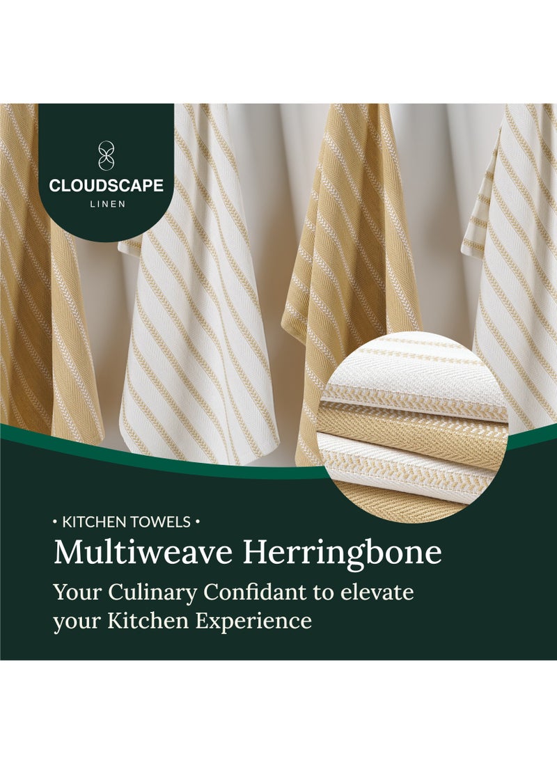 Cloud Scape Linen 100% Cotton Herringbone Kitchen Towels Set- Pack of 4, 18x 28 inches - Highly Absorbent and Quick Dry Dish Towels, Beige  - Image 2