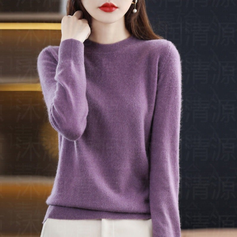 Base Shirt Womens Autumn and Winter Crewneck Sweater Womens Pullover New Knitted Sweater Womens Thin Non-Wool Sweater Cross-border Sweater Dark purple
