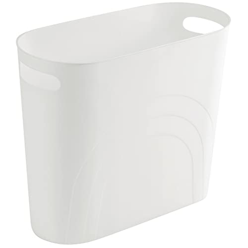 rejomiik Small Trash Can 35 Gallon Slim Garbage Can Plastic Waste Basket with Handles Container Bin for Narrow Spaces Bathroom Bedroom Kitchen Office at Home White