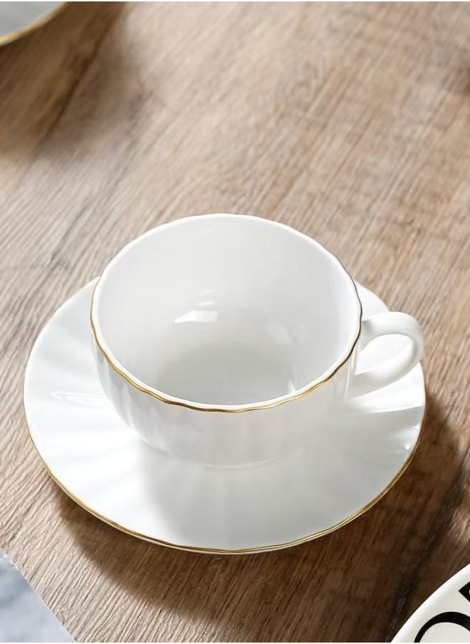 Generic - White and gold painted 6-piece coffee cup and saucer set, unique aesthetic design set, good things for home life - 100 ml - Image 1