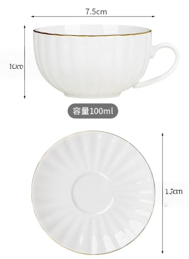 Generic - White and gold painted 6-piece coffee cup and saucer set, unique aesthetic design set, good things for home life - 100 ml - Image 1