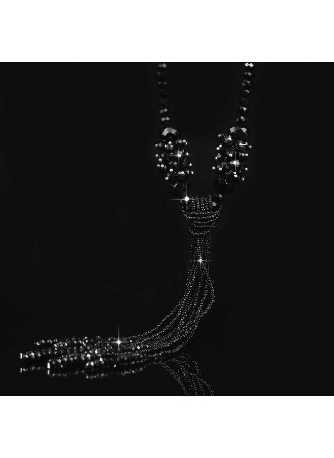 BaubleStar - Black Rhinestone Crystal Long Beaded Tassel Necklace For Women Bead Chain Tassel Statement Y Necklace Fashion Jewelry - Image 1