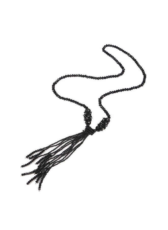 BaubleStar - Black Rhinestone Crystal Long Beaded Tassel Necklace For Women Bead Chain Tassel Statement Y Necklace Fashion Jewelry - Image 1