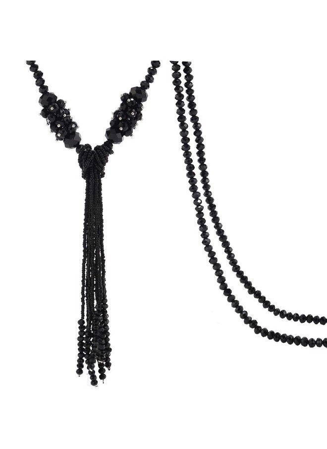 BaubleStar - Black Rhinestone Crystal Long Beaded Tassel Necklace For Women Bead Chain Tassel Statement Y Necklace Fashion Jewelry - Image 1