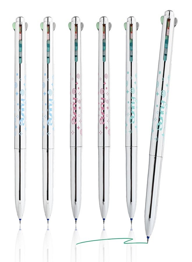 Temiary 6 Pcs Retractable 4-in-1 Colored Gel Ink Pens, 0.5 mm Fine Point Smooth Writing Pen, No Smudge No Bleed, School Office Supplies (Silver) - Image 1