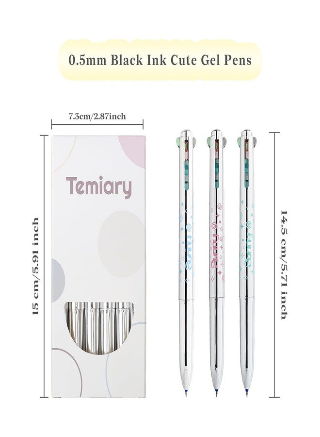 Temiary 6 Pcs Retractable 4-in-1 Colored Gel Ink Pens, 0.5 mm Fine Point Smooth Writing Pen, No Smudge No Bleed, School Office Supplies (Silver) - Image 2