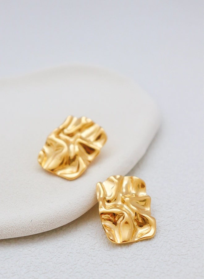 Hammered Textured Chunky Gold Plated Stainless Steel Rectangle Square Stud Earrings for Women Girls - Large Geometric Statement Earrings with Pearl and Irregular Drop Design - Tarnish Free, Minimalist Trendy Jewelry Gift Ideal - Image 4