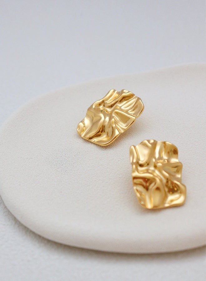 Hammered Textured Chunky Gold Plated Stainless Steel Rectangle Square Stud Earrings for Women Girls - Large Geometric Statement Earrings with Pearl and Irregular Drop Design - Tarnish Free, Minimalist Trendy Jewelry Gift Ideal - Image 5