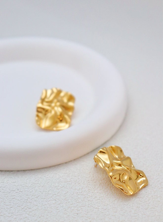 Hammered Textured Chunky Gold Plated Stainless Steel Rectangle Square Stud Earrings for Women Girls - Large Geometric Statement Earrings with Pearl and Irregular Drop Design - Tarnish Free, Minimalist Trendy Jewelry Gift Ideal - Image 1