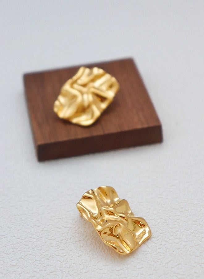 Hammered Textured Chunky Gold Plated Stainless Steel Rectangle Square Stud Earrings for Women Girls - Large Geometric Statement Earrings with Pearl and Irregular Drop Design - Tarnish Free, Minimalist Trendy Jewelry Gift Ideal - Image 2