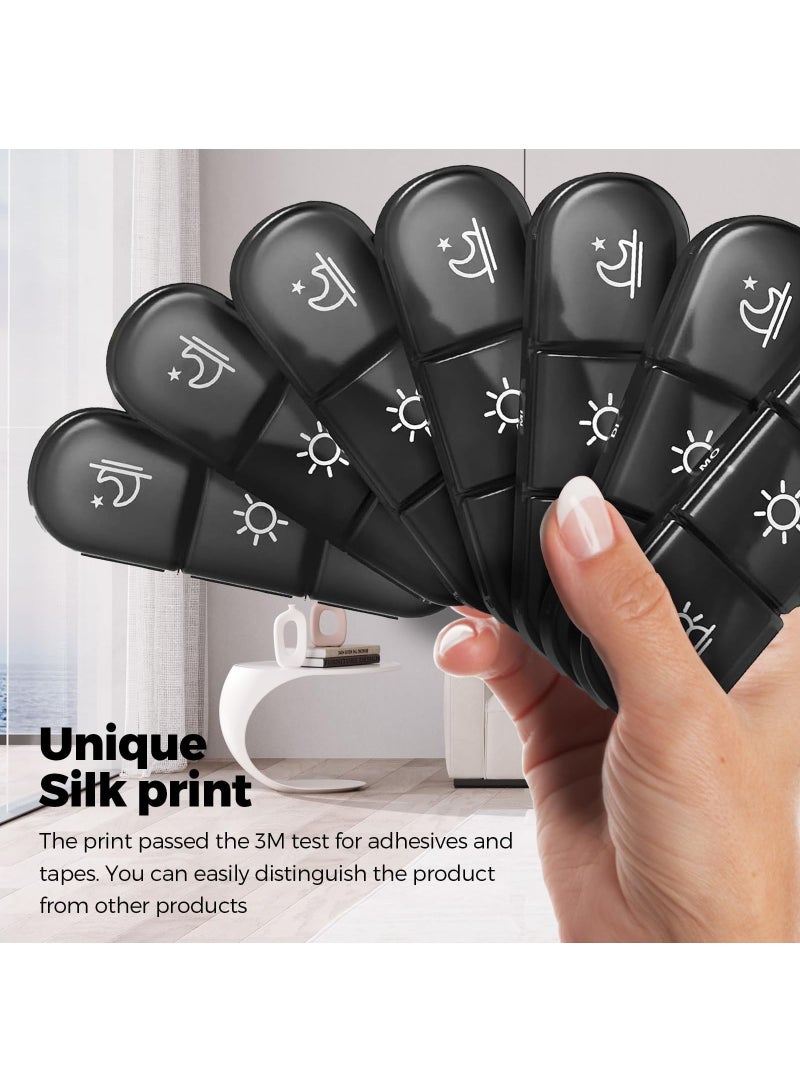 اعاره مقسم حبوب ذكي لـ7 أيام (3 مرات يوميًا) - حافظة أدوات سفر كبيرة الفتحات للفيتامينات والأدوية | مقاومة للتسرب ومتينة (أسود، خالي من BPA) - مثالي للحج والسفر التجاري - Image 2