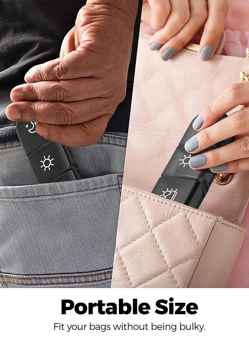 اعاره مقسم حبوب ذكي لـ7 أيام (3 مرات يوميًا) - حافظة أدوات سفر كبيرة الفتحات للفيتامينات والأدوية | مقاومة للتسرب ومتينة (أسود، خالي من BPA) - مثالي للحج والسفر التجاري - Image 4