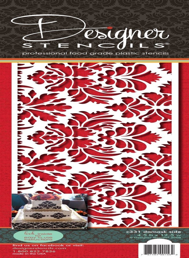 Designer Stencils Damask Cake Stencil Side (4.5"H x 12.5"W) - Image 1