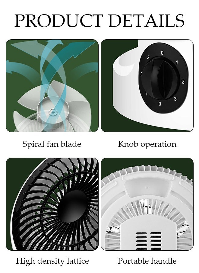 DUNISO Table Air Circulator Fan Desk Fan, Folding Rechargeable Battery Operated Fan with 3 Speed Regulation, USB Fan Quiet, for Home, Office, Travel, Camping, Outdoor  - Image 3