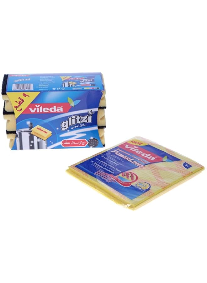 فيليدا مجموعة من 9 قطع من إسفنجة التنظيف الكريستالية اللامعة من جليتزي، 2 + 3 قطع من القماش الإسفنجي من باورلاينز - Image 2