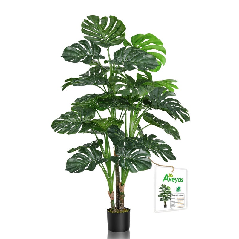 Aveyas 54'' Tall Large Artificial Monstera Deliciosa Plants, 4.5 Feet Faux Swiss Cheese Floor Plants Fake Tropical Silk Tree with Pot for Indoor Outdoor Office House Living Room Home Decor - Image 1