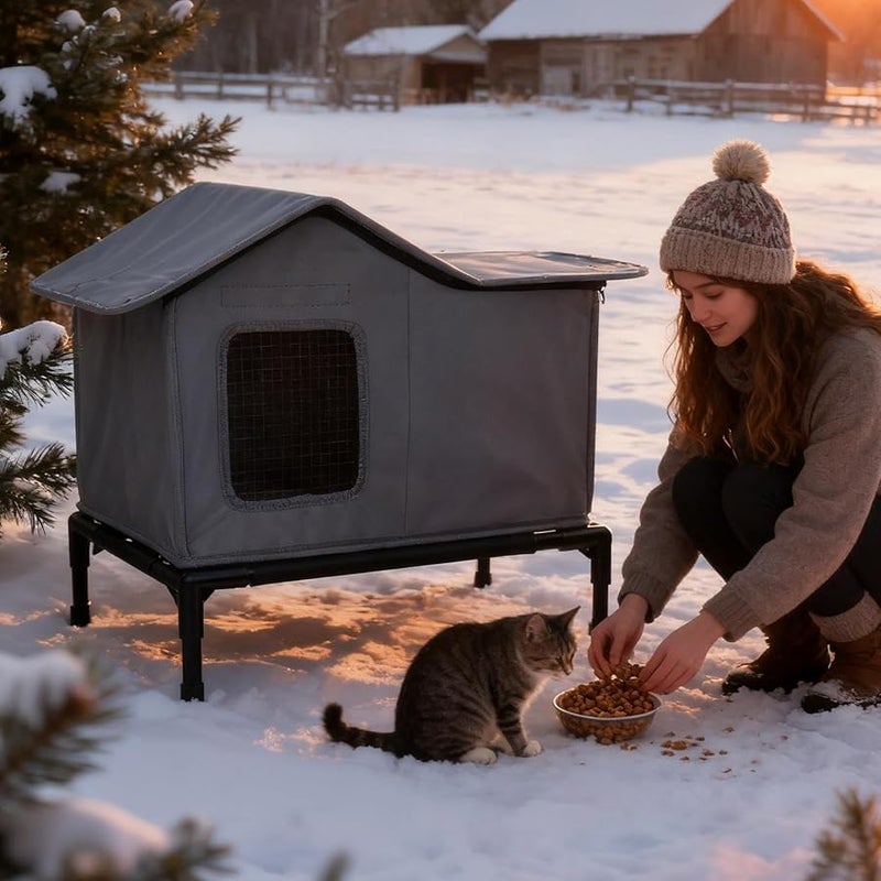 Outdoor Cat House with Removable Cover Foldable Warm Pet Cave for Indoor Outdoor Use - Image 3