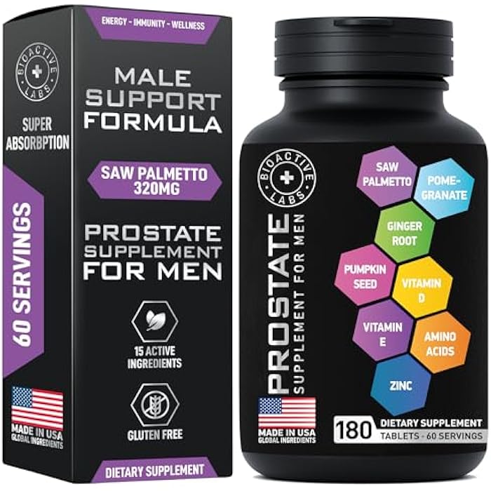 Prostate Health Supplements - Saw Palmetto for Men 320 mg, Pumpkin Seed Extract for Men's Health - 180 Prostate Supplement Tablets, 60 Serves - Image 1