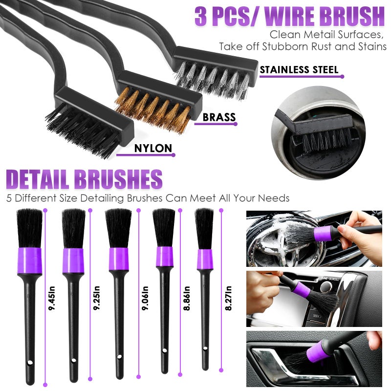 Viewsun 17PCS Car Cleaning Kit, Purple Car Interior Detailing Kit with High Power Handheld Vacuum, Detailing Brush Set, Windshield Cleaner, Cleaning Gel, Complete Auto Accessories for Women Gift - Image 5