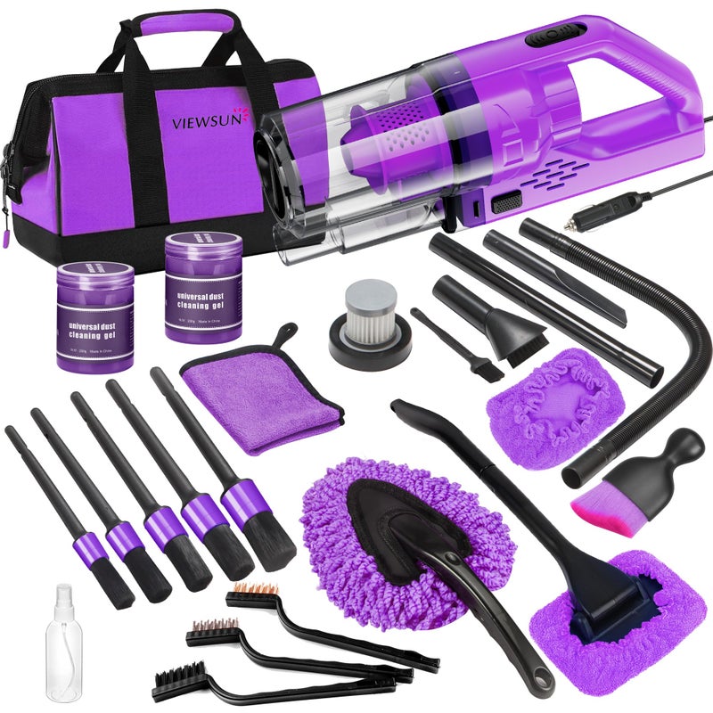 Viewsun 17PCS Car Cleaning Kit, Purple Car Interior Detailing Kit with High Power Handheld Vacuum, Detailing Brush Set, Windshield Cleaner, Cleaning Gel, Complete Auto Accessories for Women Gift - Image 1