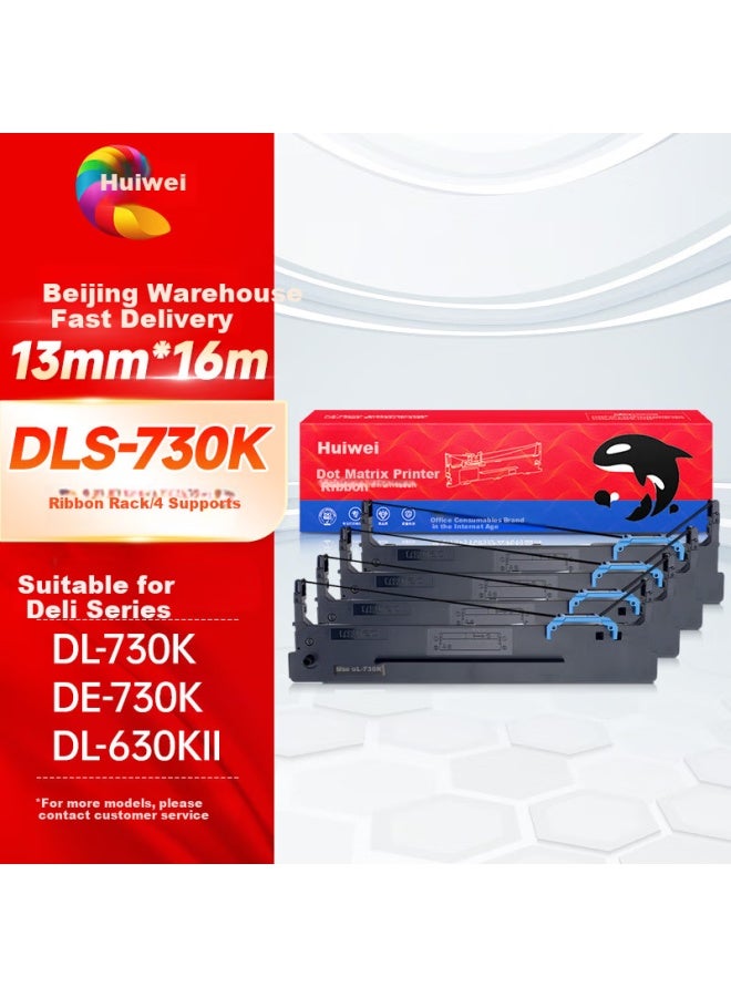 Huiwei Dls-730k كرتريدج ريبون 4 حزمة، متوافق مع Deli Dl-730k 735k 590k 595k Dl-630kii De-730k 590k طابعة مصفوفة النقاط - Image 1