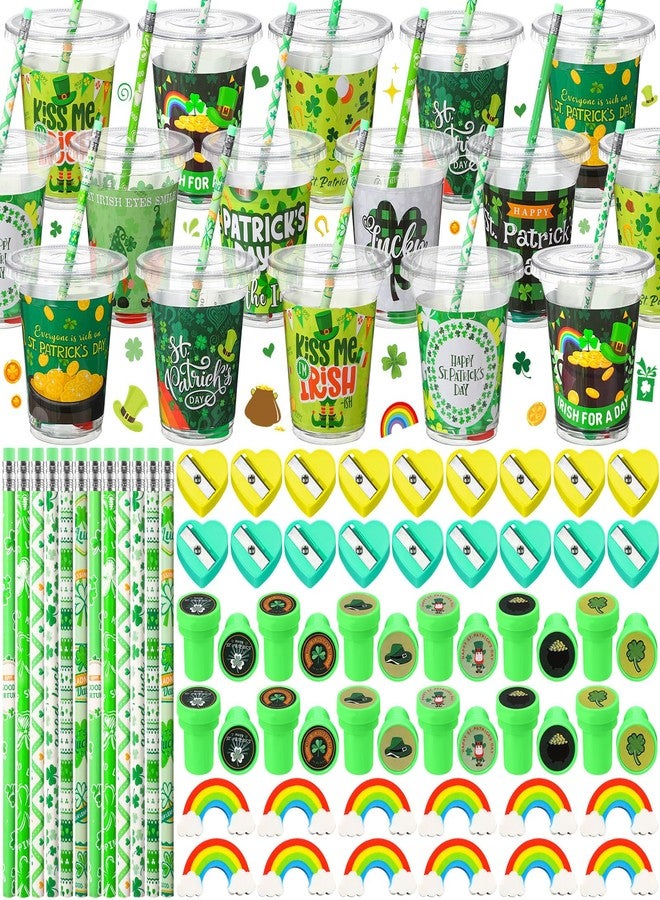 Pickmesh 180 Pcs St. Patrick's Day Party Favors Lucky Shamrock Stationery Set Pencils Erasers Stampers Sharpeners Cups for St Patricks Day Accessories Exchange Gifts Classroom Prizes Party Supplies - Image 1