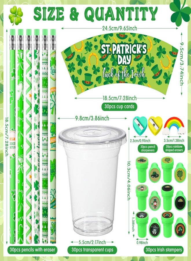 Pickmesh 180 Pcs St. Patrick's Day Party Favors Lucky Shamrock Stationery Set Pencils Erasers Stampers Sharpeners Cups for St Patricks Day Accessories Exchange Gifts Classroom Prizes Party Supplies - Image 2