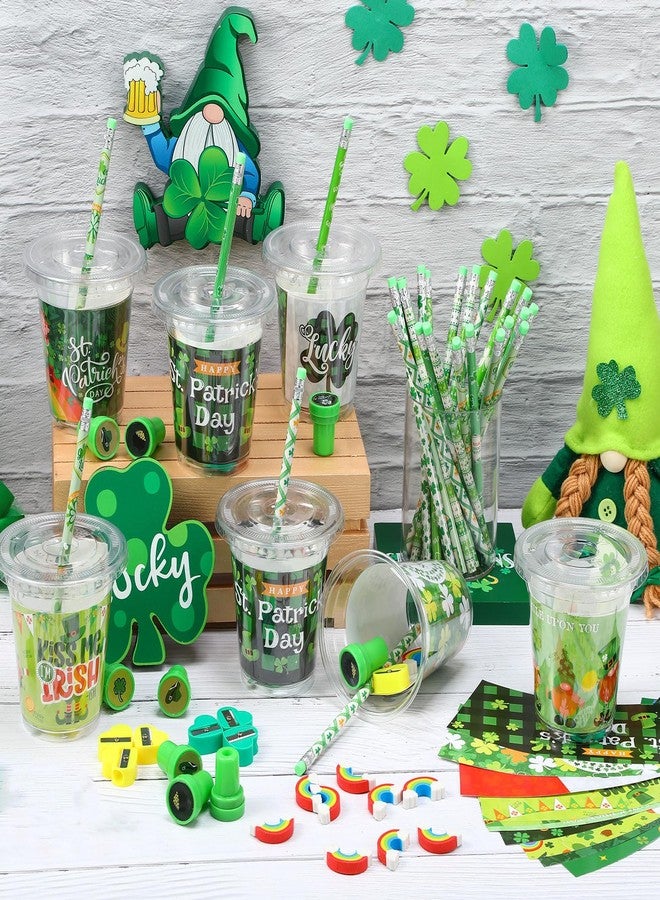 Pickmesh 180 Pcs St. Patrick's Day Party Favors Lucky Shamrock Stationery Set Pencils Erasers Stampers Sharpeners Cups for St Patricks Day Accessories Exchange Gifts Classroom Prizes Party Supplies - Image 4