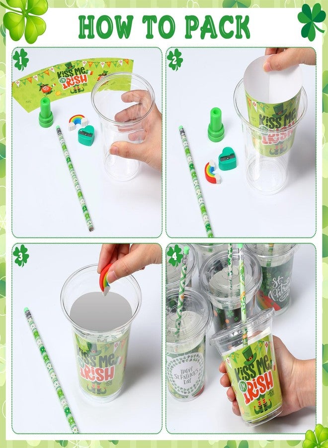 Pickmesh 180 Pcs St. Patrick's Day Party Favors Lucky Shamrock Stationery Set Pencils Erasers Stampers Sharpeners Cups for St Patricks Day Accessories Exchange Gifts Classroom Prizes Party Supplies - Image 3