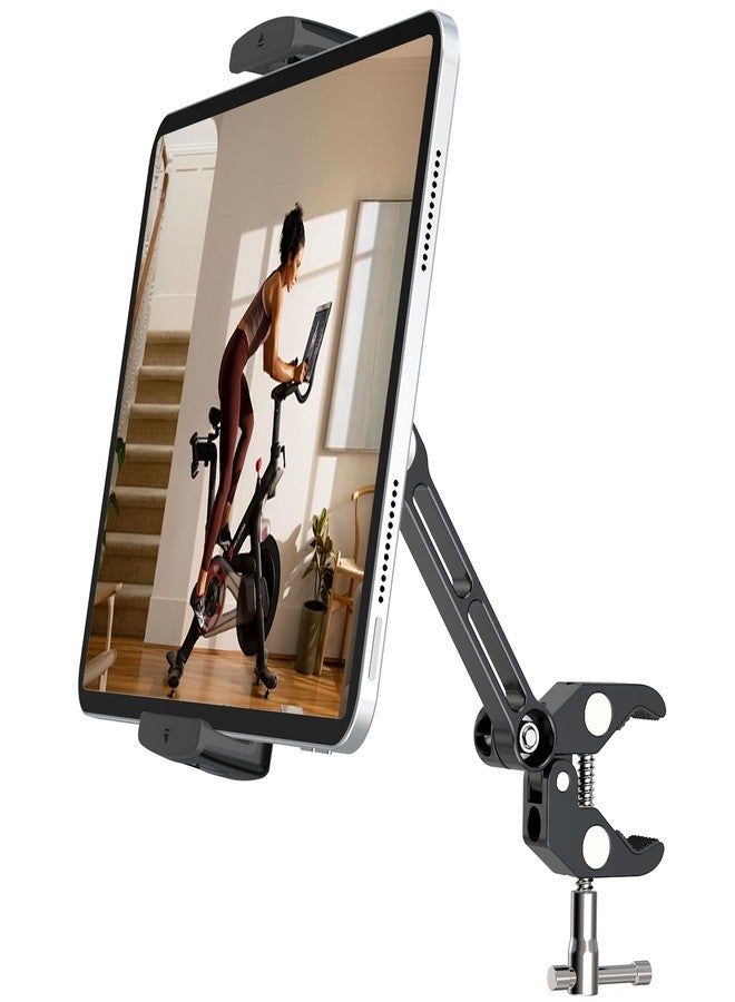 CreaDream Aluminium Tablet Mount Clamp for Spin Bike, Stationary Bicycle, Treadmill, Stroller Indoor Bike, Peloton, Elliptical - Compatible with 4.7-13" Tablet, iPad Pro, Air, Mini, Galaxy Tab - Image 1