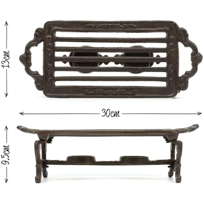 CKB Ltd Cast Iron Plate Warmer With Two Tealight Holders  Rustic Metal Vintage Style Stove Traditional Heater Table Stand For Keeping Pots Coffee Mugs Food Plates Hot - Image 2