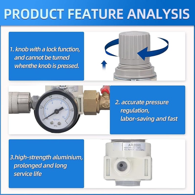 AR2000 Air Compressor Pressure Regulator 1 2 Inch NPT 0 1 MPa Easy Installation - Image 5