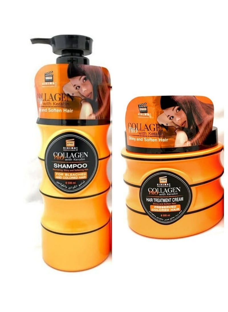 NITRO CANADA Collagen Pro With Keratin Shampoo 500 ML And Hair Treatment Cream For Bleached And Colored Hair 500 ML