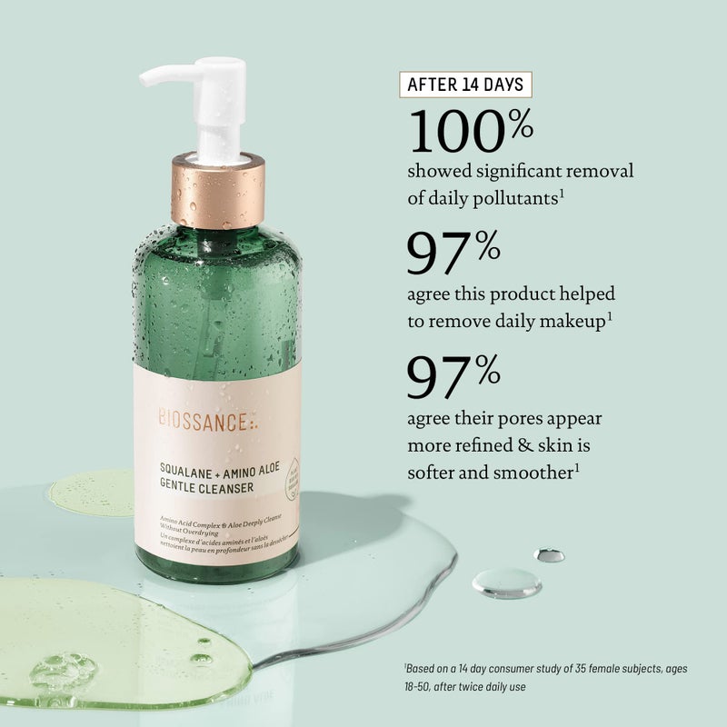 BIOSSANCE Squalane + Amino Aloe Gentle Face Wash â€“ Foaming Facial Cleanser Gel â€“ Hydrating for All Skin Types â€“ Removes Makeup & Deeply Cleans Pores with Moringa Extract â€“ Soothes with Aloe Vera - Image 2
