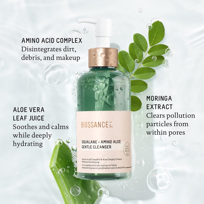 BIOSSANCE Squalane + Amino Aloe Gentle Face Wash â€“ Foaming Facial Cleanser Gel â€“ Hydrating for All Skin Types â€“ Removes Makeup & Deeply Cleans Pores with Moringa Extract â€“ Soothes with Aloe Vera - Image 3