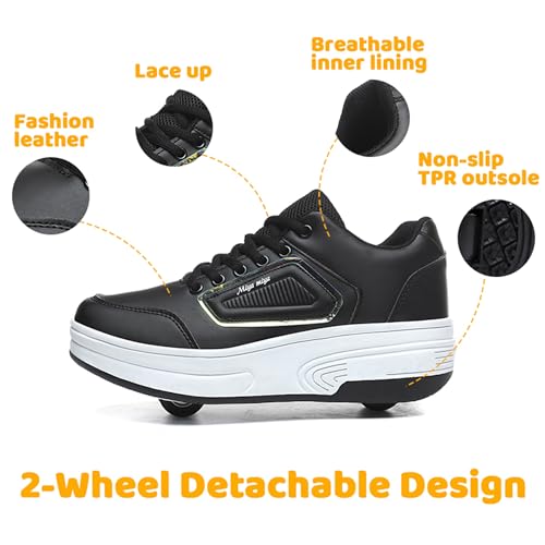 Wooowyet Roller Skate Shoes for Girls Kids Boys Fashion Wheeled Sneakers Retractable Roller Skating Shoes with Wheels Wheelies Rolling Little Kids Black Size 12 - Image 2