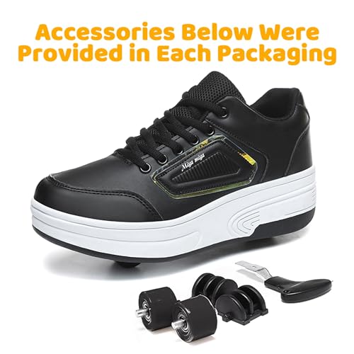 Wooowyet Roller Skate Shoes for Girls Kids Boys Fashion Wheeled Sneakers Retractable Roller Skating Shoes with Wheels Wheelies Rolling Little Kids Black Size 12 - Image 4