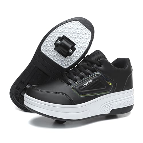 Wooowyet Roller Skate Shoes for Girls Kids Boys Fashion Wheeled Sneakers Retractable Roller Skating Shoes with Wheels Wheelies Rolling Little Kids Black Size 12 - Image 1