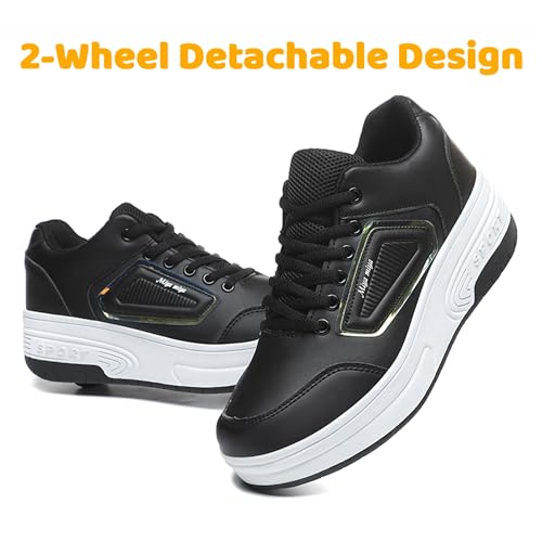 Wooowyet Roller Skate Shoes for Girls Kids Boys Fashion Wheeled Sneakers Retractable Roller Skating Shoes with Wheels Wheelies Rolling Little Kids Black Size 12 - Image 5