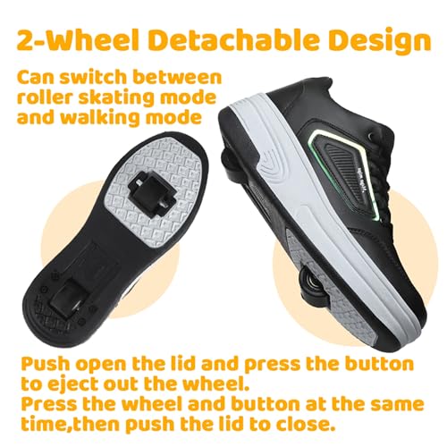 Wooowyet Roller Skate Shoes for Girls Kids Boys Fashion Wheeled Sneakers Retractable Roller Skating Shoes with Wheels Wheelies Rolling Little Kids Black Size 12 - Image 3