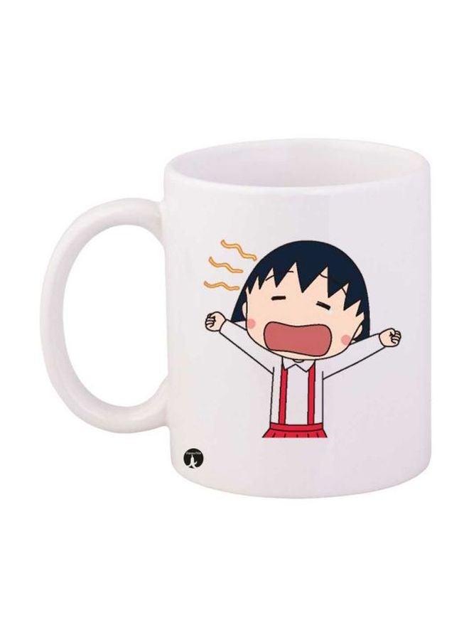 RYN Anime Chibi Maruko Chan Printed Mug White/Black/Red 12ounce