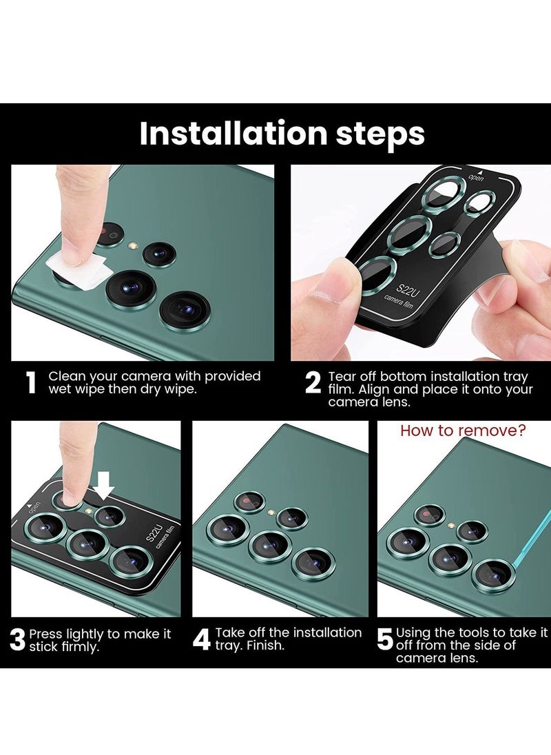 Raxoom Camera Lens Tempered Glass Protector for Galaxy S22 Ultra, Aviation Aluminum Alloys Protection Cap Scratch Resistant Protector, Compatible with Galaxy S22 Ultra - Image 4