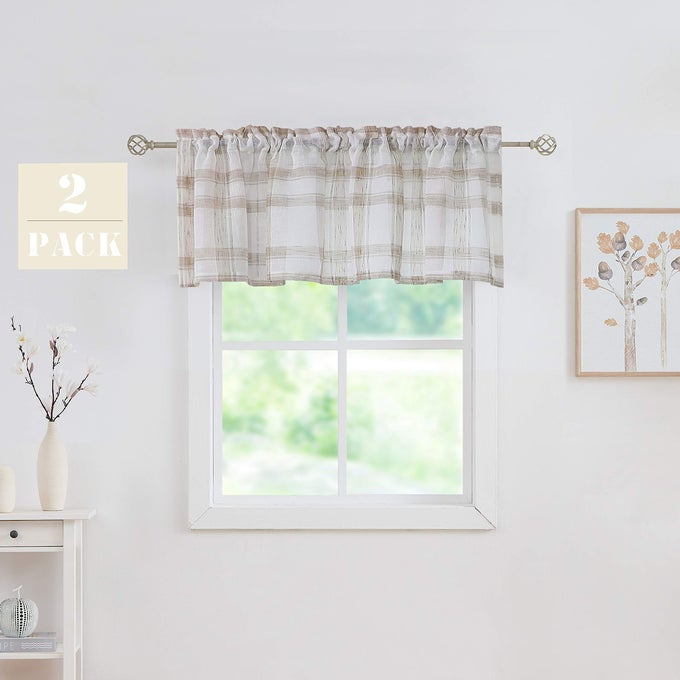 Brown Geometric Check Valance Curtains Classic Country Plaid Checkered Farmhouse with Rod Pocket Window Curtain Valance Panels for Kitchen 2 Panels 54 x18x2 BrownWhite