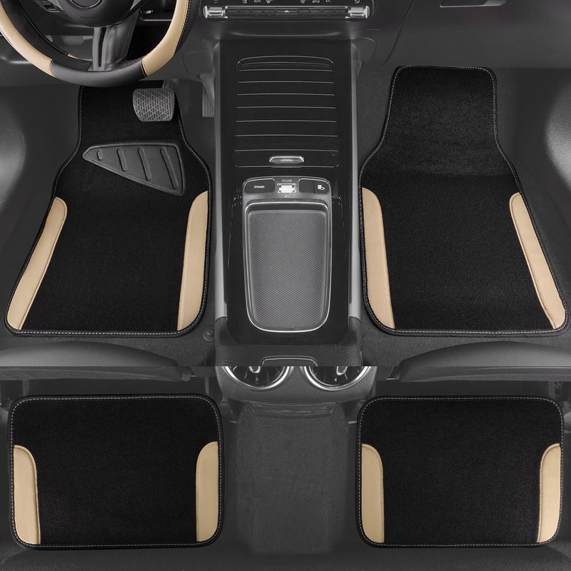 CAR PASS Waterproof Car Floor Mat, Universal Fit Car Mats with Driver Heel Pad, Leather Car Carpet, Anti-Slip Nibbed Backing Floor Mats for SUV, Vans,Sedan,Truck, Automotive Floor Mats (Black Beige) - Image 3