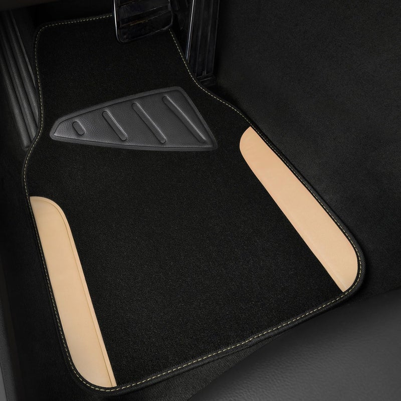 CAR PASS Waterproof Car Floor Mat, Universal Fit Car Mats with Driver Heel Pad, Leather Car Carpet, Anti-Slip Nibbed Backing Floor Mats for SUV, Vans,Sedan,Truck, Automotive Floor Mats (Black Beige) - Image 4