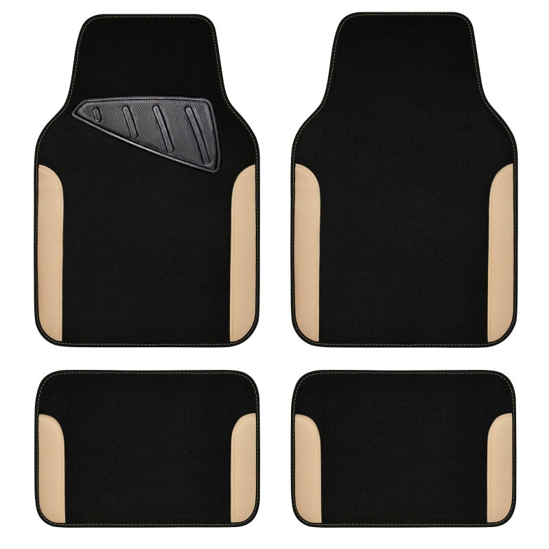 CAR PASS Waterproof Car Floor Mat, Universal Fit Car Mats with Driver Heel Pad, Leather Car Carpet, Anti-Slip Nibbed Backing Floor Mats for SUV, Vans,Sedan,Truck, Automotive Floor Mats (Black Beige) - Image 1