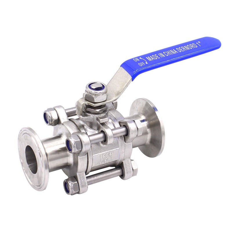 DERNORD 1Sanitary Ball Valve Fits 15 TriClamp Clover Stainless Steel 304 PTFE Lined Two Way Three Piece 1 Inch Tube OD Quick Clamp