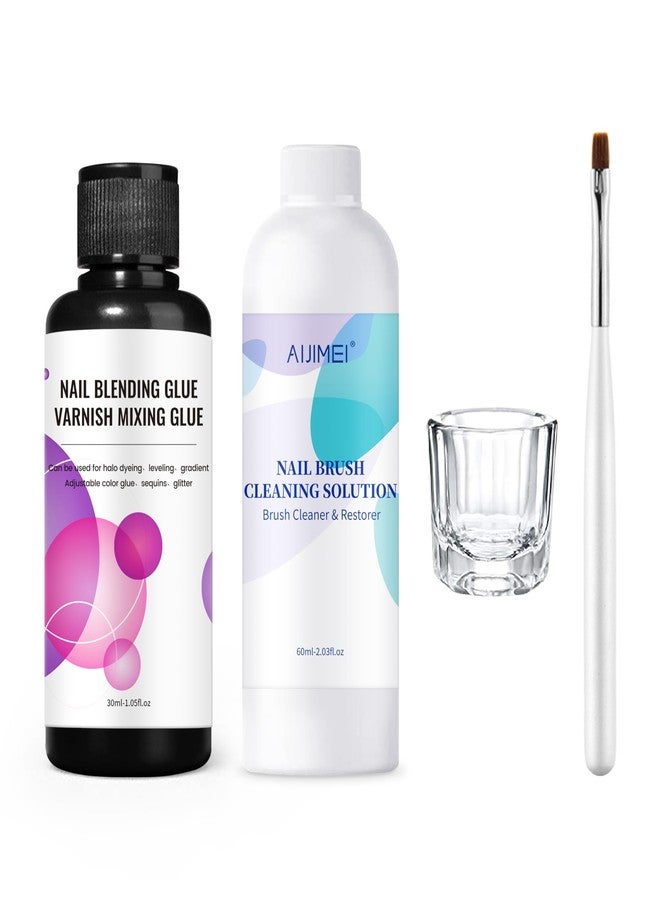 AIJIMEI Clear Nail Blending Glue Kit, 30ml/1fl.oz Clear Sequins Mixing Glue with 60ml Nail Brush Cleaner Gel, Nail Glitter Powder Clear Mixer Glue for Nail Art Gel Polish thinner for DIY - Image 1